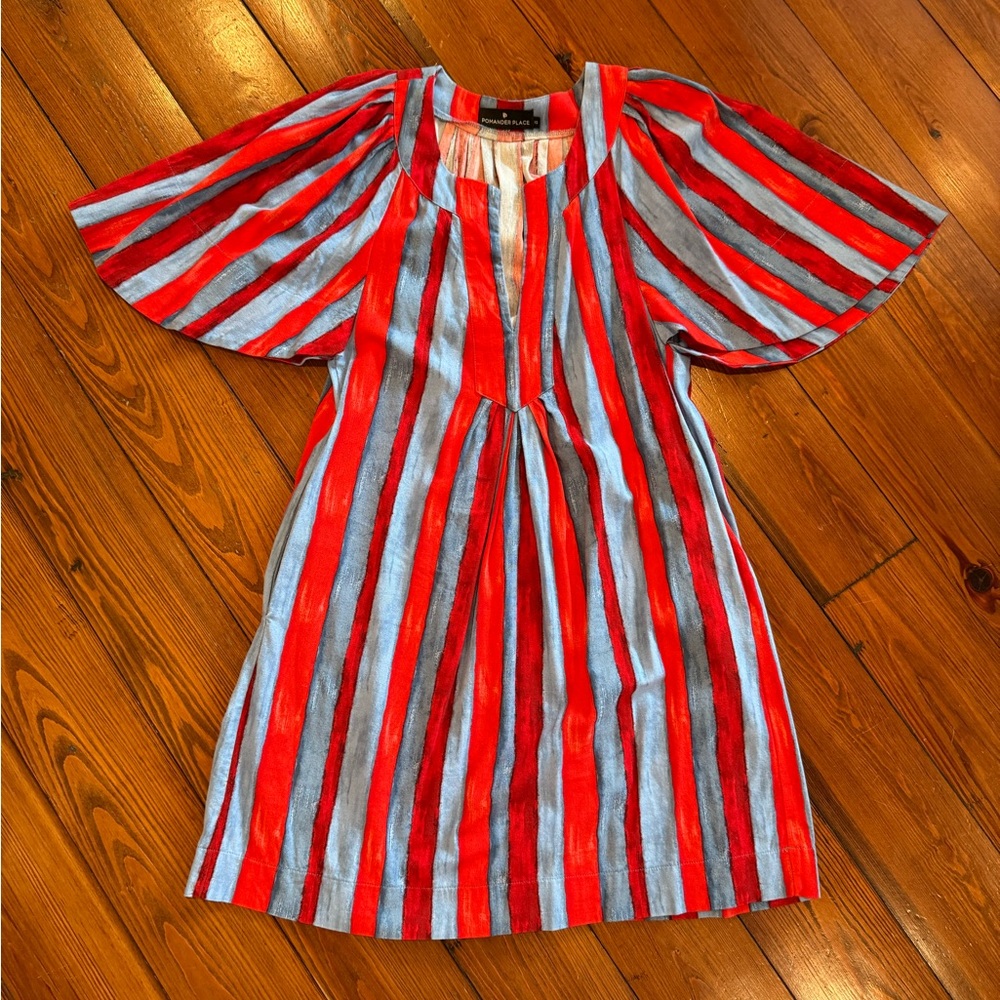 XS Tuckernuck Pommander Place Painterly Stripe Finley Flutter Sleeve Dress